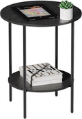 Side Table,Round End Table with 2 Storage Shelves| Compact Side Tables for Living Room, Couch, Office & Bedroom | Narrow Accent Table as Space-Saving Small Bedside Table 18x18x22in(Black)