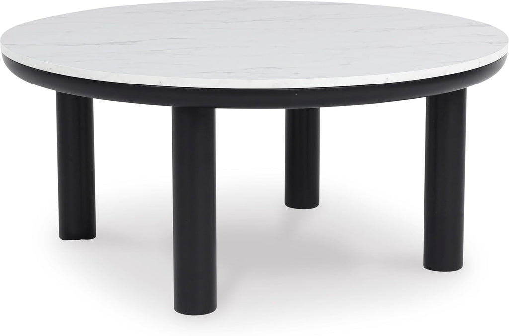 GTU Furniture Casual MDF Round 3-Piece Coffee Table Set, Cocktail Table with 2 Matching End Tables, Black/White Finish for Living Room
