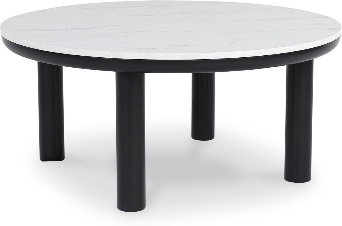 GTU Furniture Casual MDF Round 3-Piece Coffee Table Set, Cocktail Table with 2 Matching End Tables, Black/White Finish for Living Room