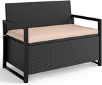 PE Rattan Outdoor Storage Loveseat Brown UV-Resistant Woven Rattan Pattern, 40-Gallon Under-Seat Storage, 800lbs Capacity for Patio