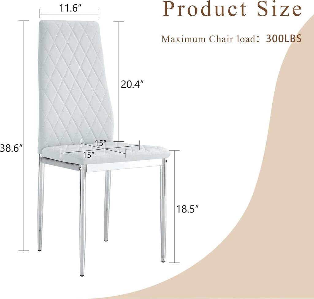 Dining Chairs Set of 6, Gray PU Leather, High Back, Silver Legs | Modern upholstered high-back kitchen chairs with padded seats for dining rooms, restaurants, apartments