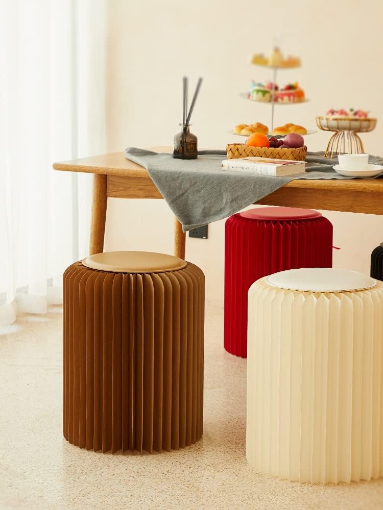 Brown Craft Paper Potable Stool - Folded Like A Book for Space Saving - Foot Stool Rest, Extra Seat for Living Room, Study, Bookstore, Cloth Store (13.75Inch)