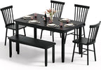 JUMMICO Solid Wood 6 Piece Dining Table Set, Modern 58"/W Kitchen Table Set for 6 with 4 Windsor Chairs & 1 Bench, Kitchen & Dining Room Sets for Kitchen, Restaurant (Black)