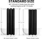 Furlinic No Hooks Needed Black Shower Curtain or Liner,Polyester Fabric Bathroom Curtains with 6 Split Grommets,Waterproof & Machine Washable,Stall Size,48x78 Inch