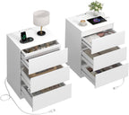 Nightstands Set of 2 with Charging Station and Hidden Drawer, 26"H, White | Bedside Table with 4 Drawers, Modern Night Stand for Bedroom, Side Table with Storage 18.9" W x 15.7" D x 26" H