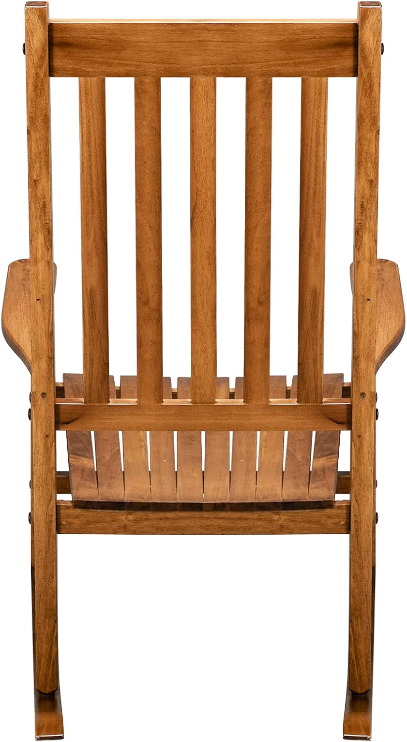 Rocking Chair Wooden Frame Chair Indoor and Outdoor,Outdoor Rocking Chair, Patio Wooden Rocking Chair with Smooth Armrests, High Back for Garden, Balcony, Porch, Supports Up to 352 lbs., Natural