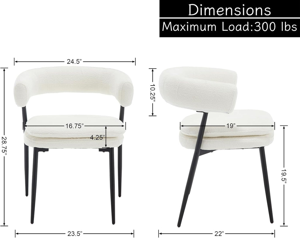 Shunzhi White Upholstered Dining Chairs Set of 6 Modern Barrel Boucle Fabric Dining Room Chairs Comfy Kitchen Chairs Chenille Armless Side Chair with Curved Back for Living Room/Restaurant