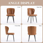 Dining Chairs Set of 2, Upholstered Synthetic Leather Kitchen Chairs, Mid-Century Modern Dining Room Chairs with Thick Cushion, Stitching Backrest and Metal Legs, Brown