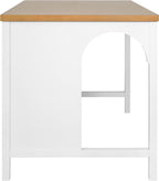Christopher Knight Home Elle 56" Kitchen Island with Open Storage, Farmhouse Rubberwood Kitchen Island Table with Arch Detail, Storage Cabinet with 3 Open Shelves, Kitchen Prep Table, White+Natural