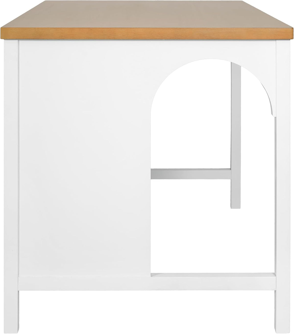 Christopher Knight Home Elle 56" Kitchen Island with Open Storage, Farmhouse Rubberwood Kitchen Island Table with Arch Detail, Storage Cabinet with 3 Open Shelves, Kitchen Prep Table, White+Natural