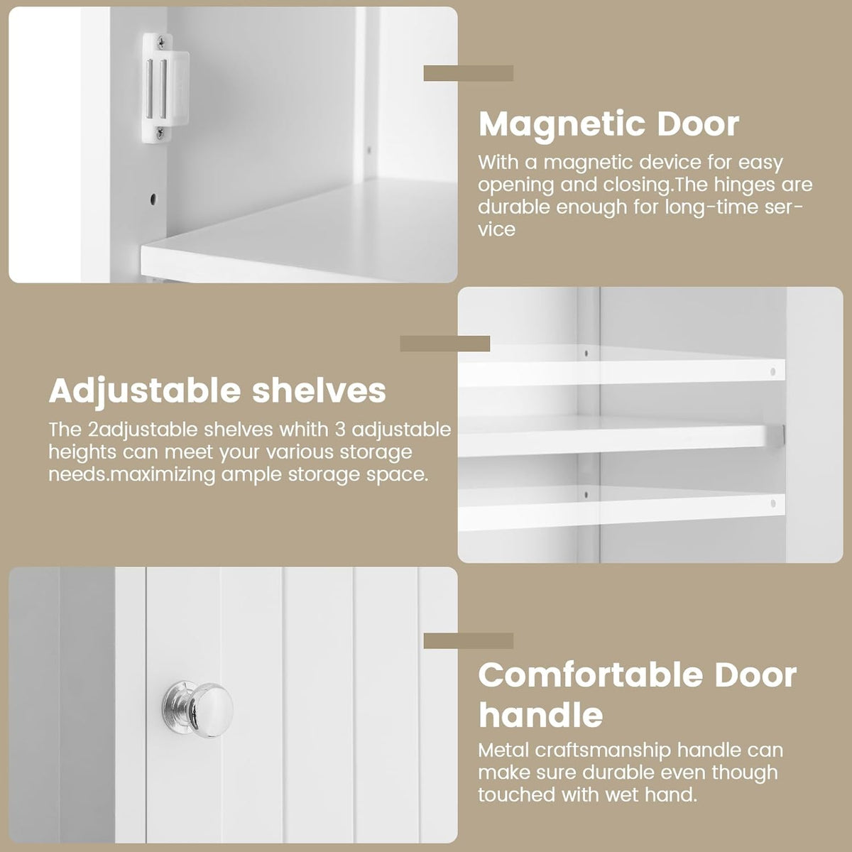 Iwell 67" Tall Bathroom Cabinet, Storage Cabinet with 2 Doors & 1 Drawer, Bathroom Storage Cabinets with Adjustable Shelves, for Living Room, Entryway, Home Office, White