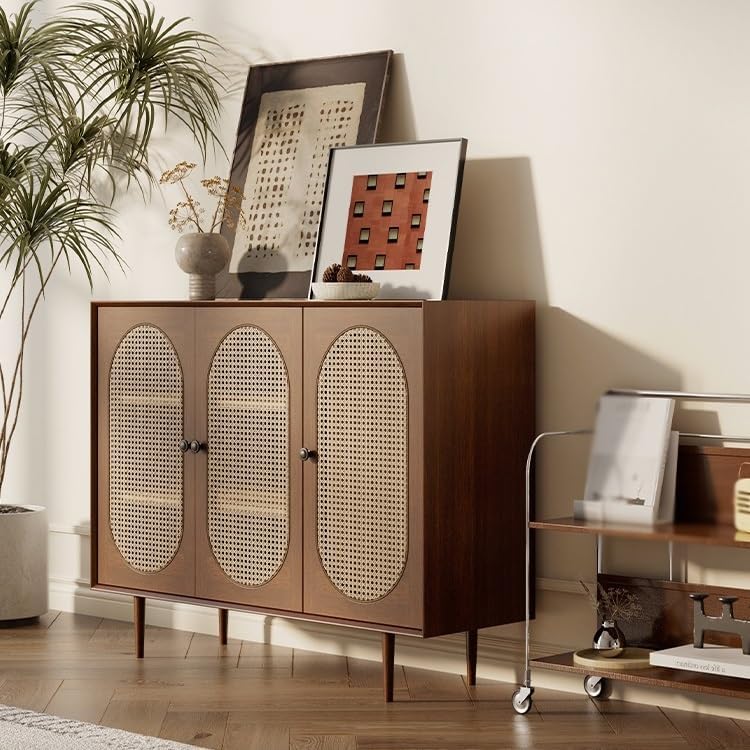 Entryway Cabinet Retro Rattan Sideboard Wall Kitchen Storage Cabinet Modern Restaurant Wine Cabinet Sideboard Storage Cabinet(Small)