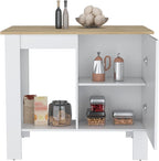 Kitchen Island, Single Door Cabinet, Shelf White/Macadamia | Includes two internal storage shelves for organized kitchen essentials