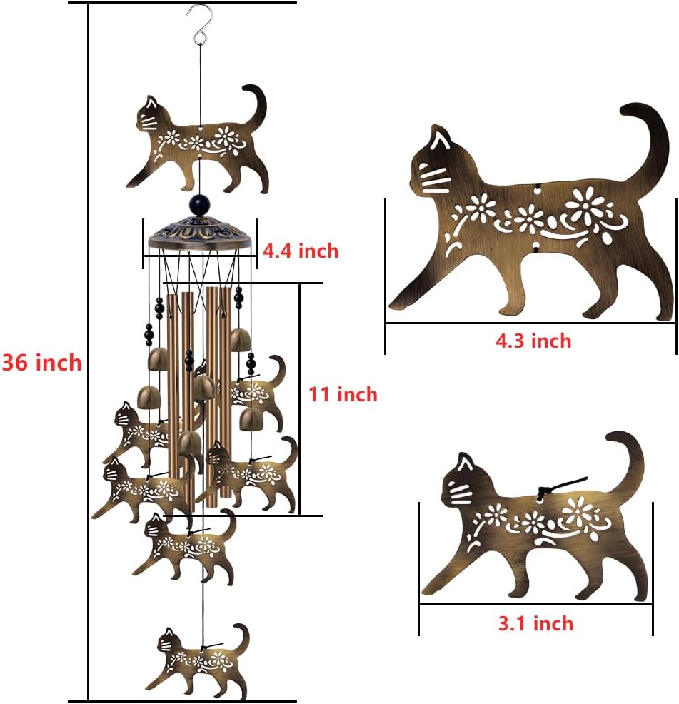 Outdoor Cats Wind Chimes Gifts for Mom - Bronze Memorial Wind Bells, Mobile Sympathy Wind Catcher, Romantic Cat Decor, 7 Cats Windchimes for Home, Balcony, Tree, Festival, Garden Hanging Decoration