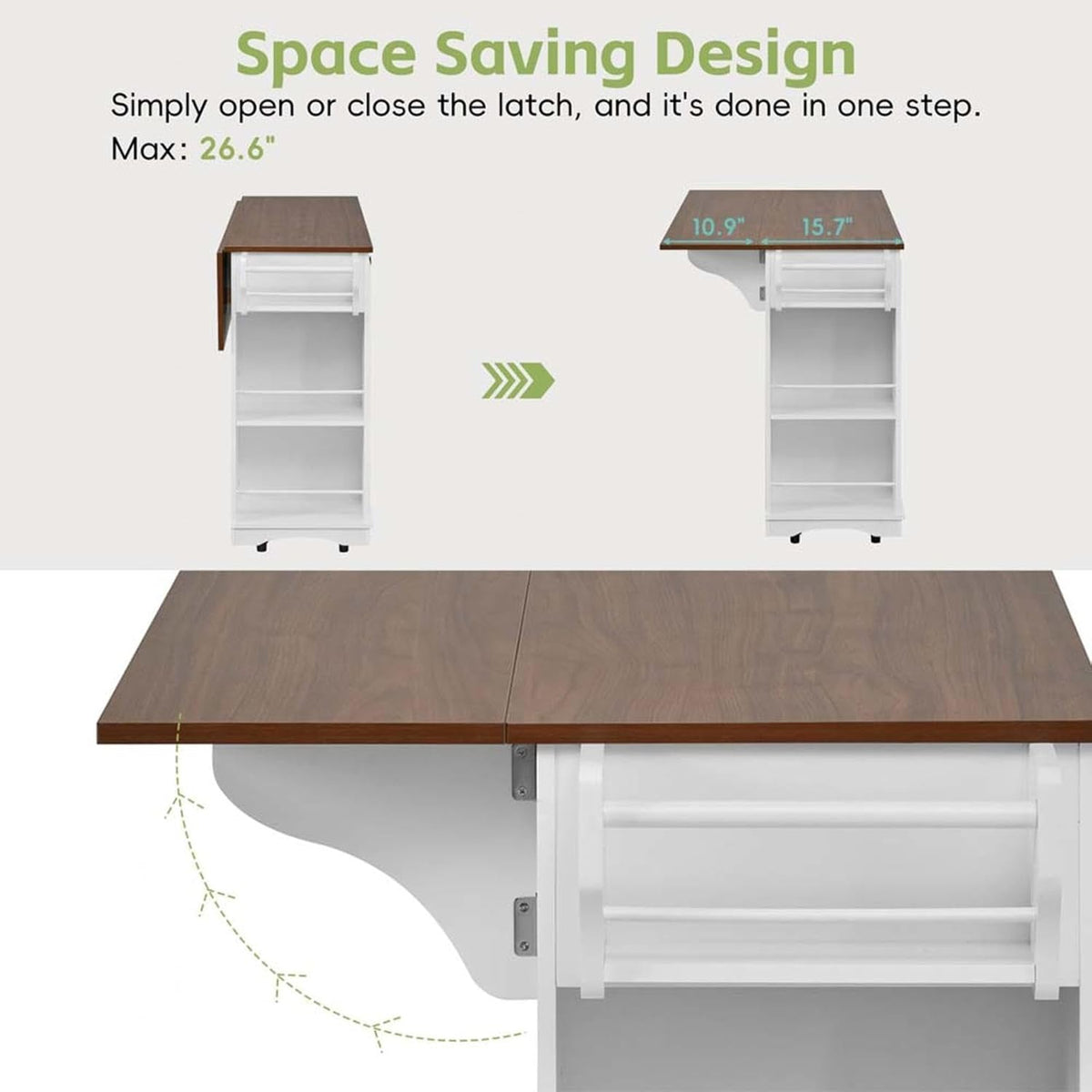 Narrow Kitchen Island with Internal Storage Rack, Power Outlet and Open Shelves, Kitchen Island Table with Spice Rack, for Kitchen, Dining