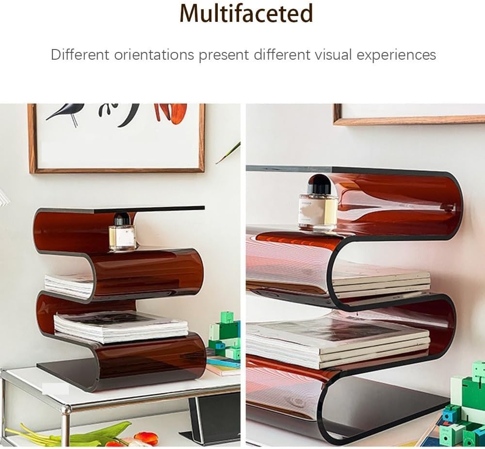 Acrylic S-Shaped Side Table, Modern Bedside Table, Brown, 11.8*13.3*16.9in