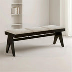 Modern Retro Wooden Upholstered Dining Table Cloakroom Shoe-Changing Stool Bedroom Bed-end Entryway(Medium)