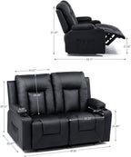 LUCKLIFE Leather Recliner Sofa Set with Manual Recliners,Living Room Furniture Set with Reclining Couch,Loveseat and Armchair,Living Room Chair with Cup Holders,Black (2)