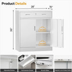 Metal Storage Cabinets with Drawer, 36" H Lockable Storage Cabinet with Doors and Adjustable Shelves, Small White Steel File Cabinet for Home, Office, Warehouse, School, Assembly Required