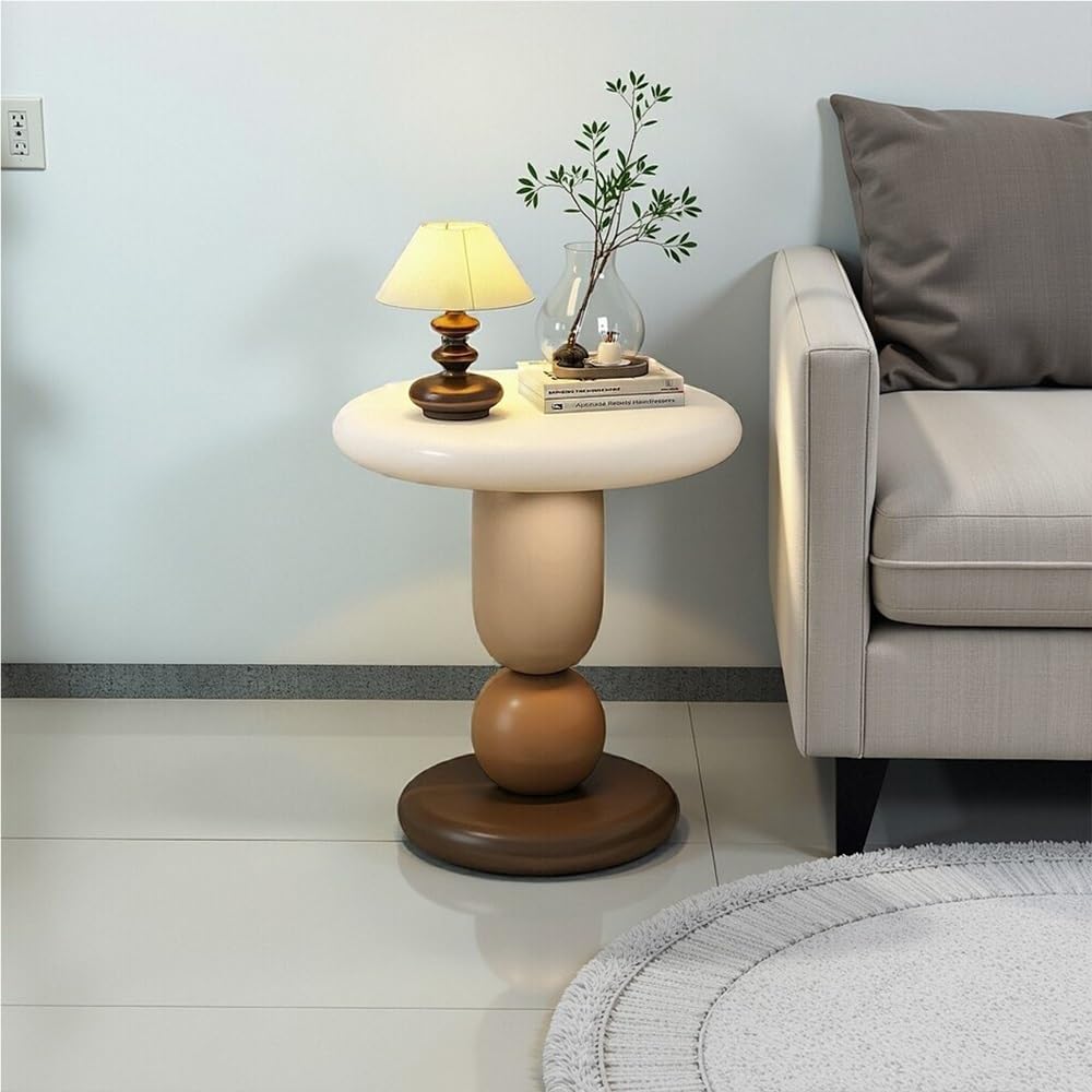 Colorful Round Side Table, Modern Resin Colorful End Table, Small Coffee Table with Stable Base for Living Room, Bedroom and Office(Brown)