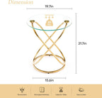 BECHAEO 19.7" Round Glass Gold Side Table with Gold-Plated Metal Ring-Shaped Frame for Living Room, Modern Round Glass End Table Nightstand for Bedroom, Small Side Table for Small Spaces