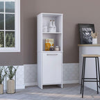 59" Tall Kitchen Pantry with Open Shelving & Cabinet - White