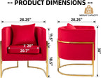 Velvet Accent Barrel Chairs Set of 2, Modern Arm Club Chair Set with Pillow for Living Room/Bedroom/Guest Reception, Channel Tufted, Gold Finish Base, Red