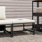 Outdoor Sectional Footrest with Cushion, Black Poly Rattan Footrest for Garden Lounge Set, Weather-Resistant PE Rattan and Powder-Coated Steel Frame, Use as Ottoman or Coffee Table