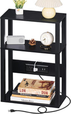 YUFAM 3-Tier Narrow Bedside Table Set 2 for Small Spaces, Skinny Nightstand | Thin Side Table with Charging Station, Slim End Table with USB & Outlets, Easy Assembly for Couch, Living Room, Bedroom,Black