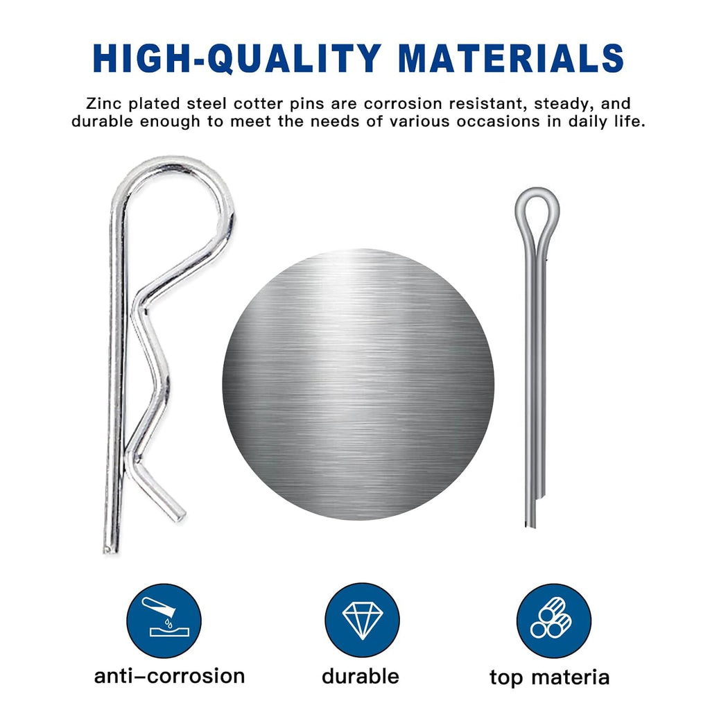 Boatsea 420Pcs Cotter Pin Assortment Kit R Clips Spring Retaining Hair Pins Assortment Kit, Including 6 Sizes 200PCS Cotter Pins and 6 Sizes 220PCS Hairpin Pins, Zinc-Plated
