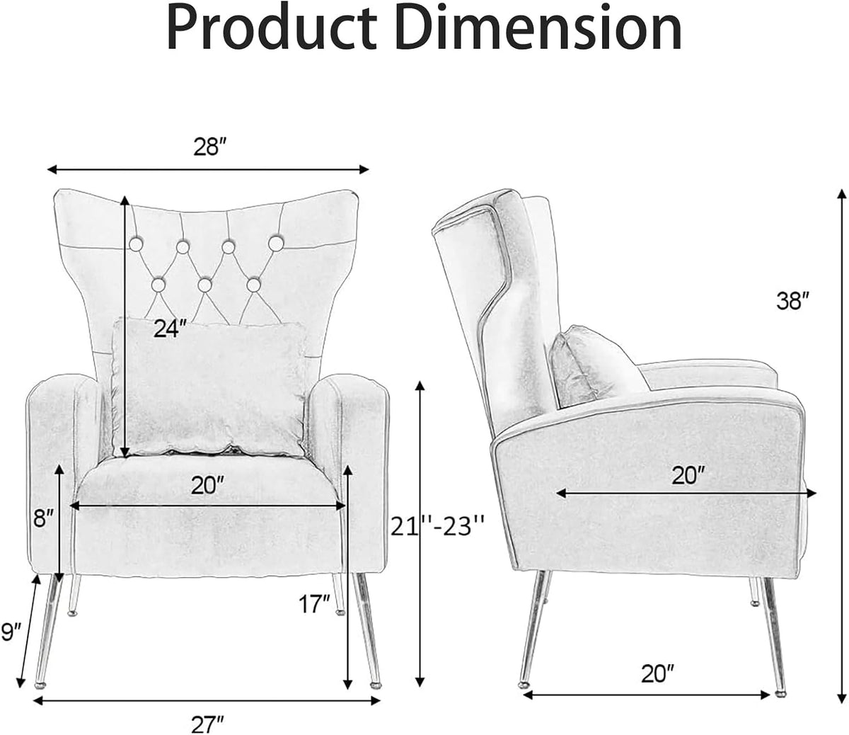 Button-Tufted Velvet Accent Chair, Mid Century Modern Living Room Chair with High Wingback, Upholstered Arm Chair with Metal Gold Legs for Bedroom, Club, Green