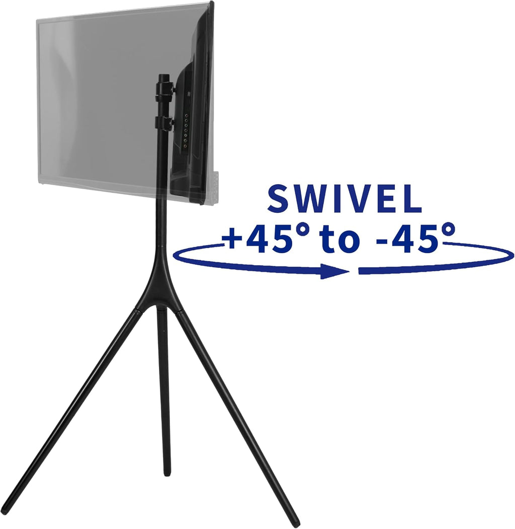VIVO Black Easel TV Stand for 45 to 65 inch Screens, STAND-TV65AB | Articulating Artistic Studio Display Stand, Adjustable TV Mount with Swivel, Tripod Base, Max VESA 600x400, Holds 77 lbs