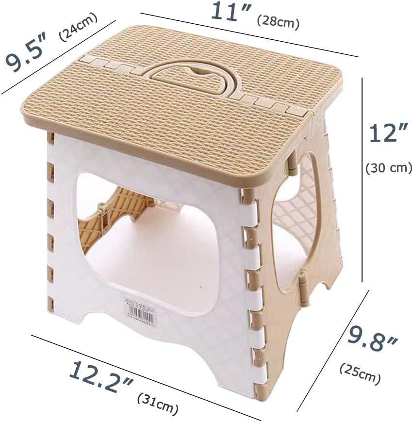 Folding Step Stool Anti Slip Compact Plastic Foldable Step Stool Holds Up to 300 lbs,12 inches, 30cm，(Coffee) 1PCS