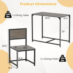 COSTWAY 3-Piece Small Dining Table Set for 2, Industrial Dinette Set with Sturdy Metal Frame & Wood Grain Tabletop, Space-Saving Kitchen Table and Chairs for Apartment, Small Spaces (Gray Oak)
