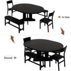 iPormis 5-Piece Round Dining Table Set for 4-6, 59" Extendable Dining Room Table Set with 2 Ergonomic Chairs & 2 Benches, Oval Modern Dinette Table with Metal Frame & MDF Board, Space-Saving, Black