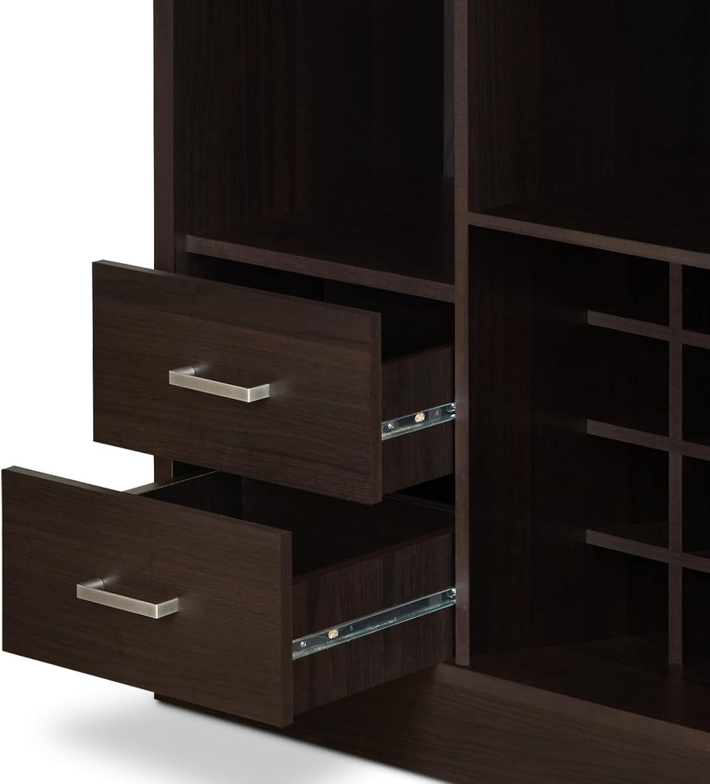 Knocbel Wooden Storage Wine Cabinet with Glass Door and 2 Interior Shelves, Console Table Buffet Sideboard Server with Drawers and Open Compartments for Kitchen 16" D x 47" W x 33" H Espresso