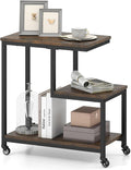 GOFLAME G-Shaped End Table, 3-Tier Sofa Side Table with Wheels, Open Shelves, Metal Frame, Modern Display Accent Table, Small Narrow Rolling Nightstand for Living Room, Bedroom, Rustic Brown