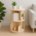2 Tier Wood Bookshelf Office End Table,Nightstand with Storage Shelf,Rotating Side Table,Circle Nightstands for Bedroom,Modern Sofa Bedside Tables for Living Room,Easy Assembly.