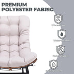 COMHOMA Outdoor Rocking Papasan Chair, Oversized Wicker Patio Rocker, Indoor Comfy Wicker Reading Lounge, Bed-Like Comfort Egg Chair for Bedroom,Balcony, Porch, Garden, Beige