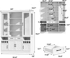 Timechee 78.7" Kitchen Pantry Storage Cabinet, Cupboard with Drawers and Wine Rack,Tall Food Pantry Cabinets with Tempered Glass Doors & Adjustable Shelves,Hutch Cabinet with Storage for Kithen,White