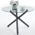 Modern Dining Room Table for 4 People, 36" Round Dining Table with Black Chrome Metal X-Base, Circle Tempered Glass Dining Room Tables, Small Dining Table Kitchen Tables Dinner Tables