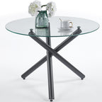 Modern Dining Room Table for 4 People, 36" Round Dining Table with Black Chrome Metal X-Base, Circle Tempered Glass Dining Room Tables, Small Dining Table Kitchen Tables Dinner Tables