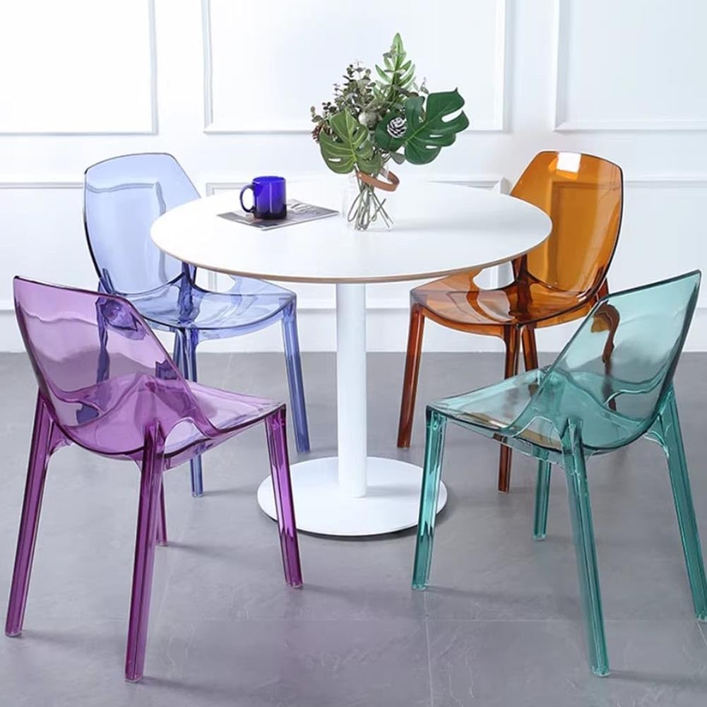 Etlegor Transparent Acrylic Dinning Chairs, Curved Backrest Kitchen Chairs Ladies Dressing Stool for Home Office, Cafe, and Wedding Events(Clear Blue)