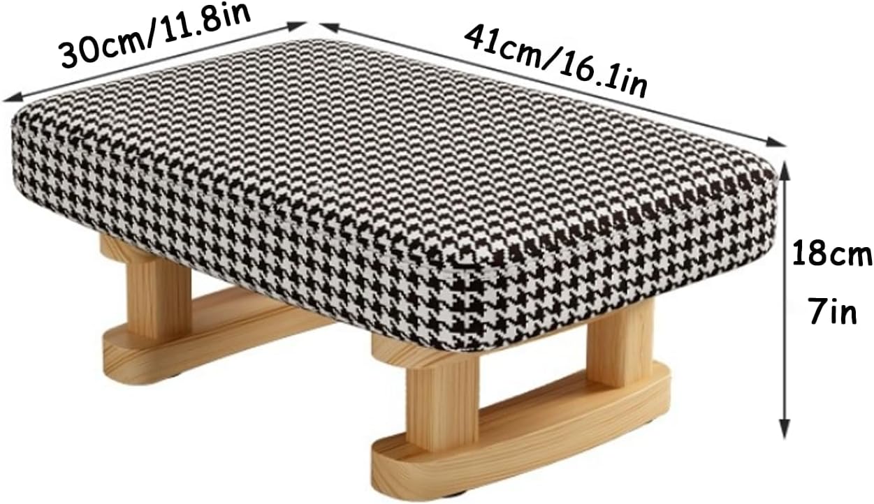 7-Inch High Stool, Small Linen Footstool, Solid Wood Frame, Entryway Shoe Bench, with Padded Footrest, Suitable for Living Room, Entryway, and Bedroom Natural Legs Orange