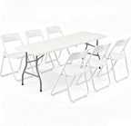 8 FT Plastic Folding Table Chairs Set, 7-Piece Portable Foldable Table and Chairs with Carrying Handle for Wedding Party Banquet Craft Picnic Indoor and Outdoor Activities