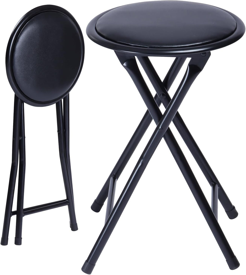 FurnitureR 18" Folding Stool, Portable Round Padded Seat, Backless Collapsible Metal Stool, Compact Extra Seating for Indoor Outdoor, Gift-Ready, No Assembly, Black