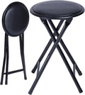 FurnitureR 18" Folding Stool, Portable Round Padded Seat, Backless Collapsible Metal Stool, Compact Extra Seating for Indoor Outdoor, Gift-Ready, No Assembly, Black