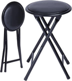 FurnitureR 18" Folding Stool, Portable Round Padded Seat, Backless Collapsible Metal Stool, Compact Extra Seating for Indoor Outdoor, Gift-Ready, No Assembly, Black