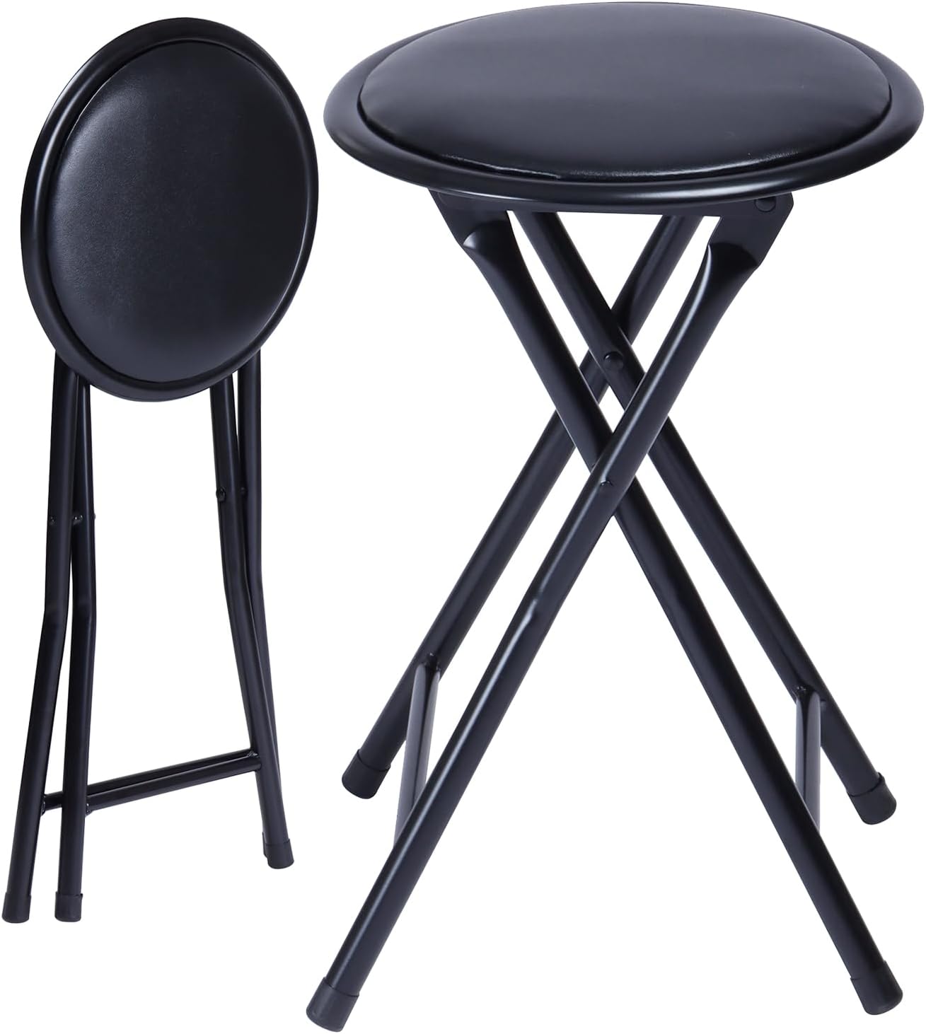 FurnitureR 18" Folding Stool, Portable Round Padded Seat, Backless Collapsible Metal Stool, Compact Extra Seating for Indoor Outdoor, Gift-Ready, No Assembly, Black
