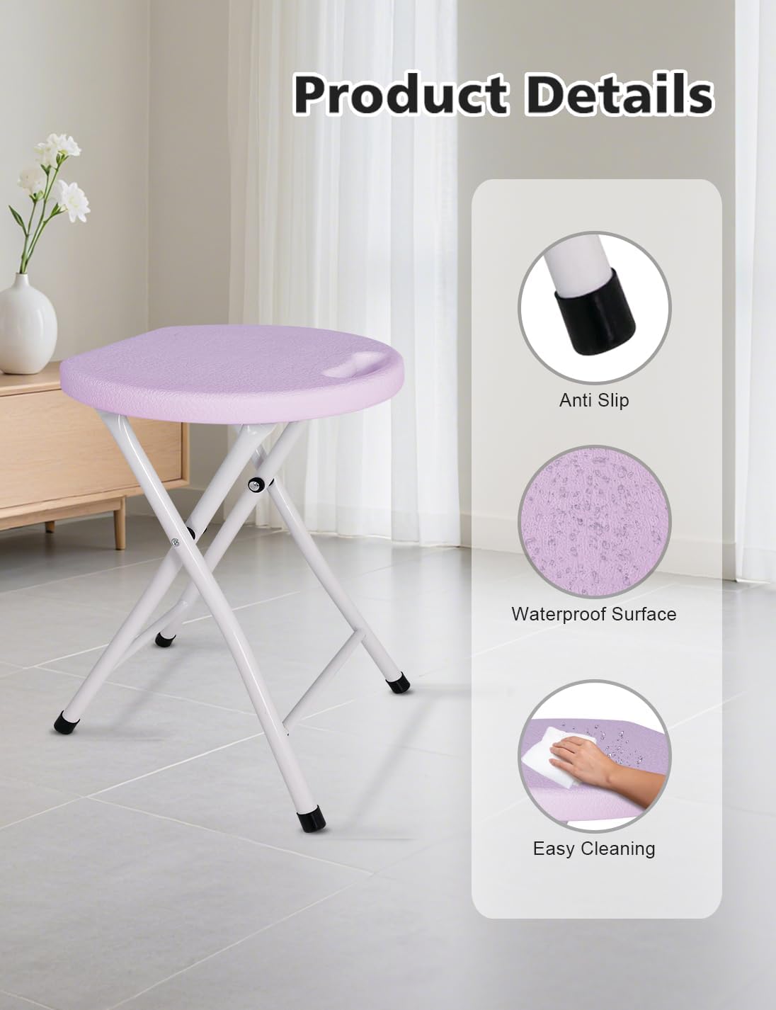 18 Inch Folding Stool with Handle | Folding Chair, 600 lbs Capacity, Portable Foldable Bar Stool, Non-Slip Feet, Collapsible Stool, Indoor Outdoor Use